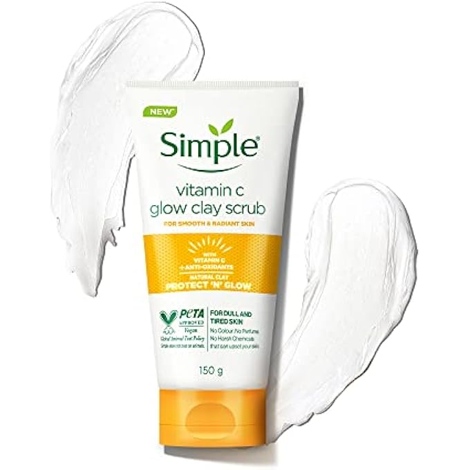 simple PROTECT N GLOW VITAMIN C GLOW CLAY SCRUB 150ML | GENTLY EXFOLIATES FOR SMOOTH & RADIANT SKIN | FOR DULL & TIRED SKIN - Image 3